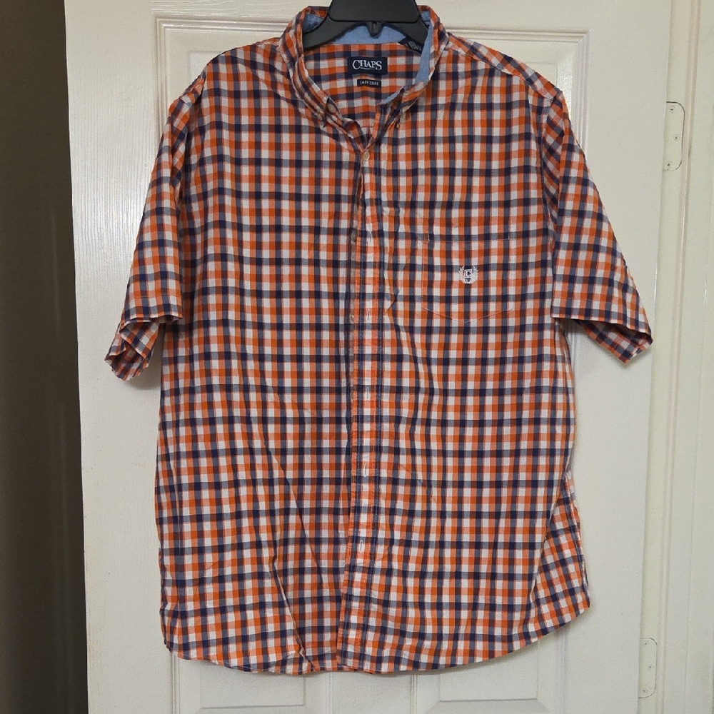 Chaps Orange and Blue Plaid Casual Button Down Shirt